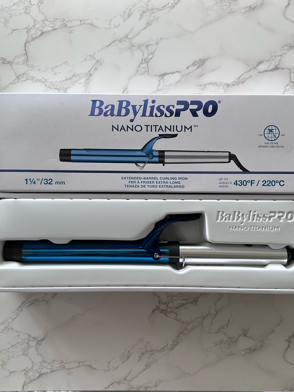 BaBylissPRO Nano Titanium Silver and Blue 1.25" Curling Iron